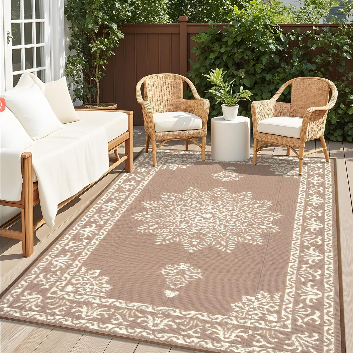 Yamaziot outdoor rug with boho pattern for stylish patio decor and quick refresh.