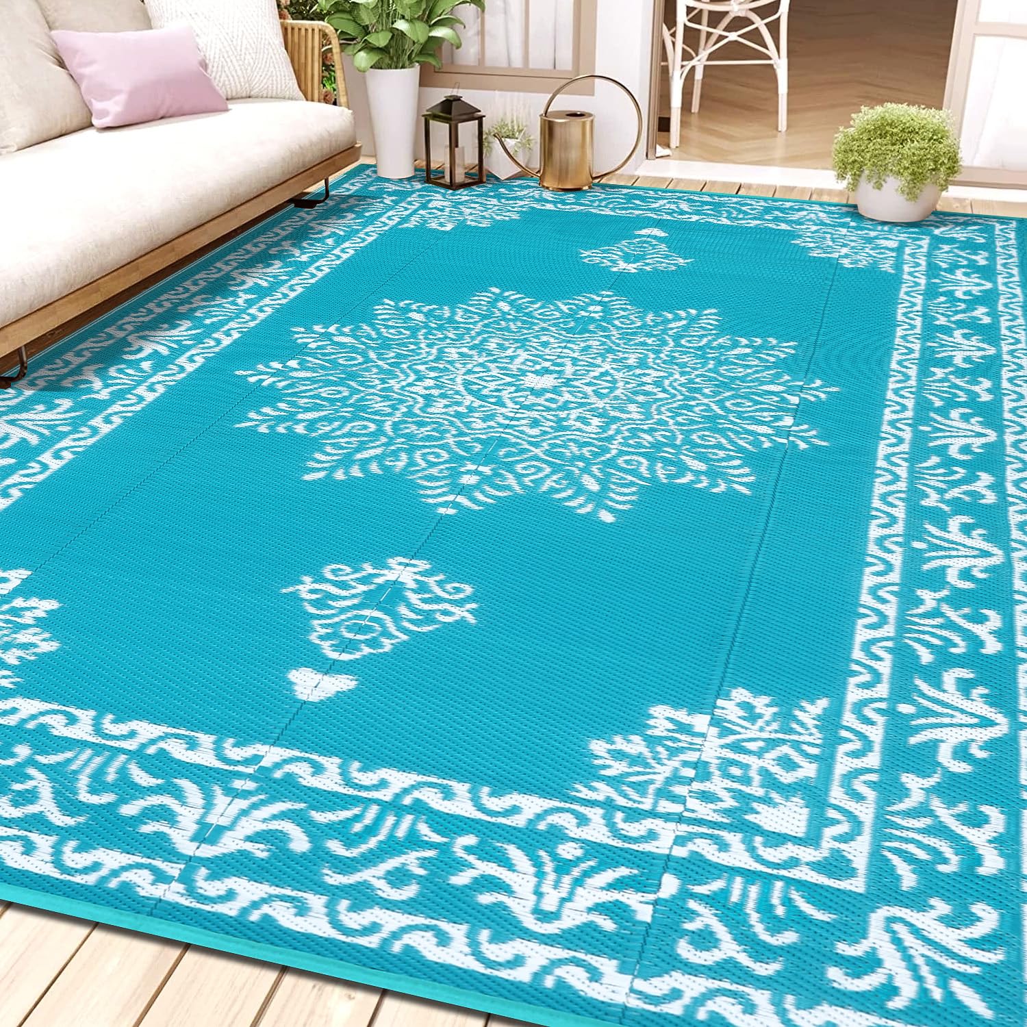 Yamaziot outdoor rug portable with storage bag for quick packing.