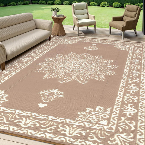 Yamaziot RV camping-ready rug folds compactly for travel needs.