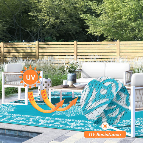 Yamaziot outdoor rug uv-coated material offers fade-resistant performance in sunlit spaces.