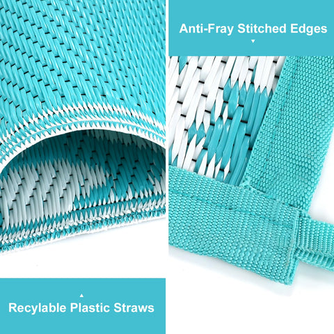 Yamaziot plastic straw rug close-up weave highlights easy cleaning.