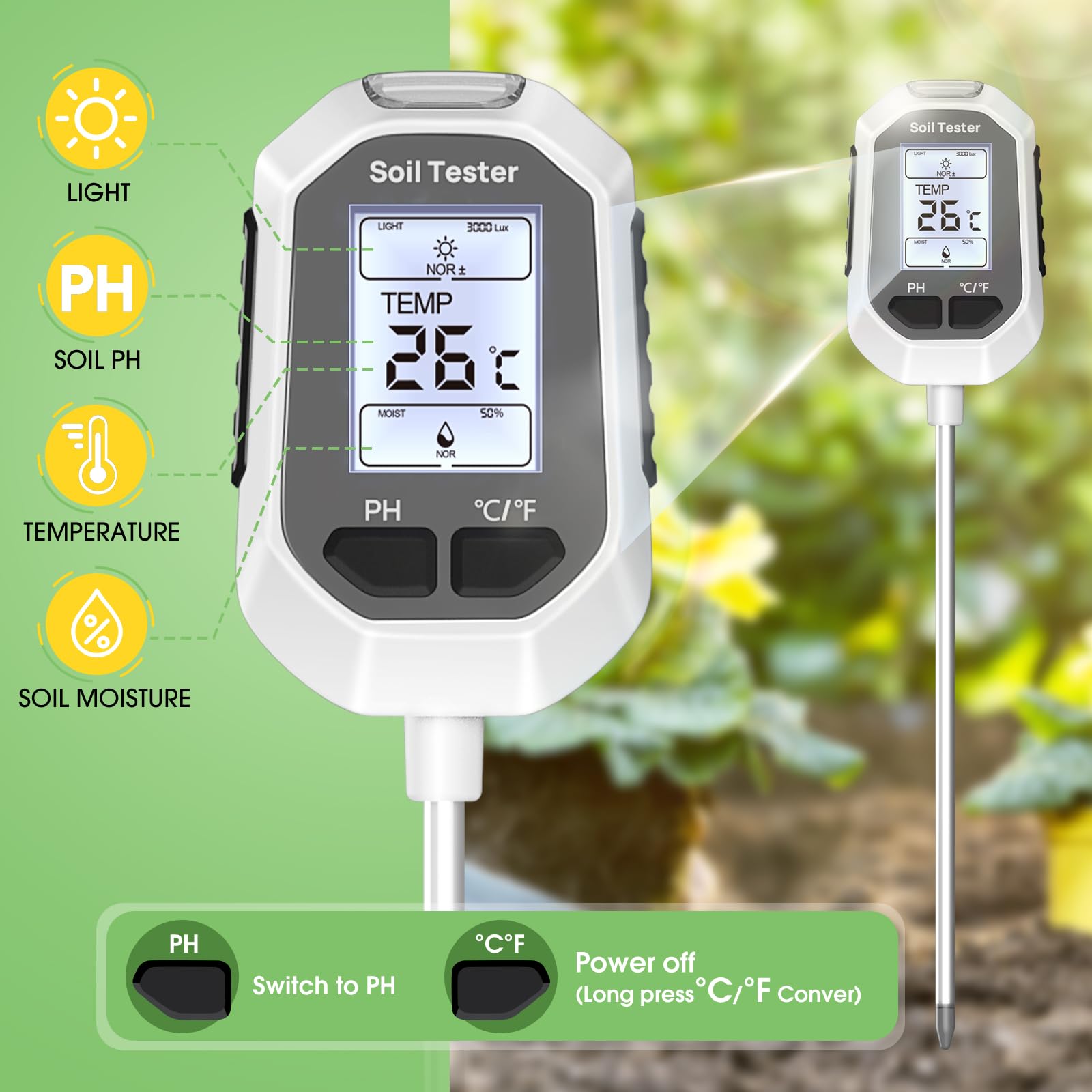 YAMRON digital plant temperature and sunlight sensor helps optimize outdoor plant care.