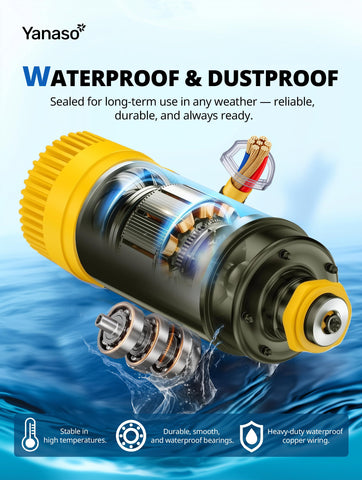 YANASO pond fountain aerator pump parabola-pattern spray adds graceful movement to pond surfaces.