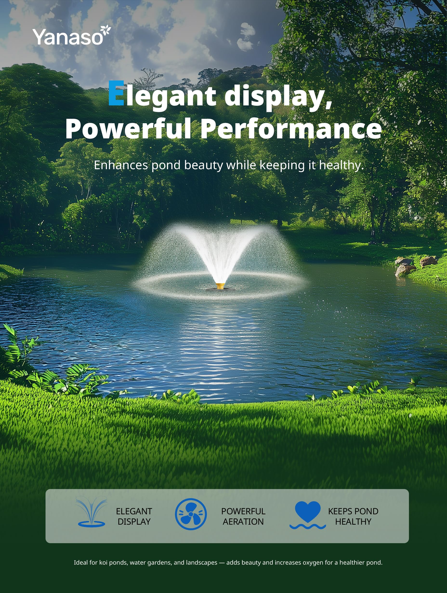 YANASO pond fountain aerator pump timer display highlights scheduling for consistent aeration and energy control.