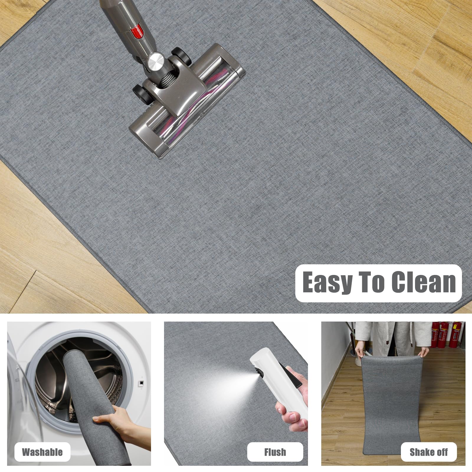 Yancorp dark grey ultra-thin rug highlights a modern minimalist bathroom.