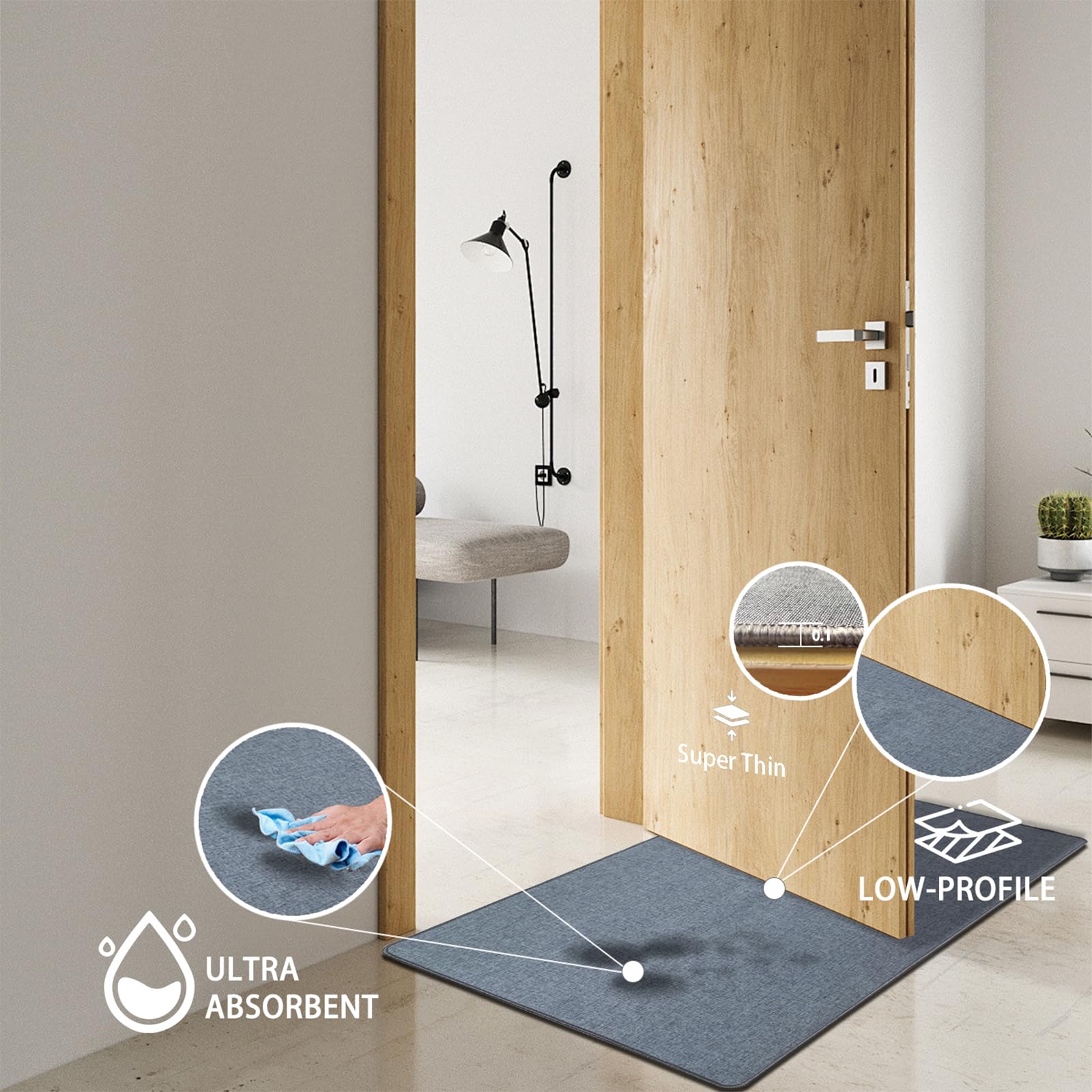 Yancorp microfiber rug quickly absorbs moisture to reduce puddles and streaks.