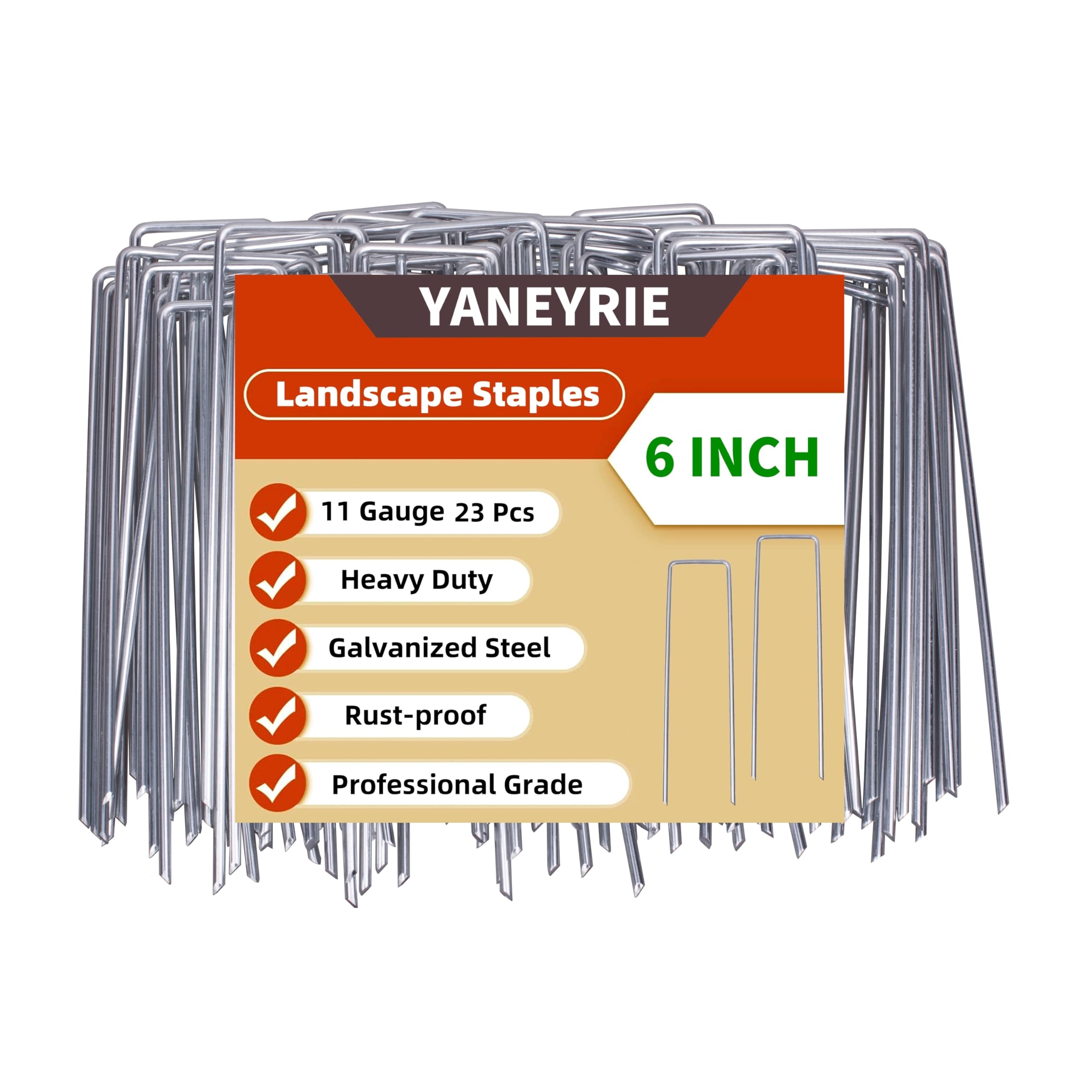 YANEYRIE 6-inch garden stake pack secures landscape fabric with a sturdy hold.