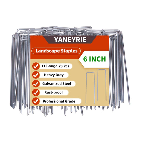 YANEYRIE 6-inch garden stake pack secures landscape fabric with a sturdy hold.