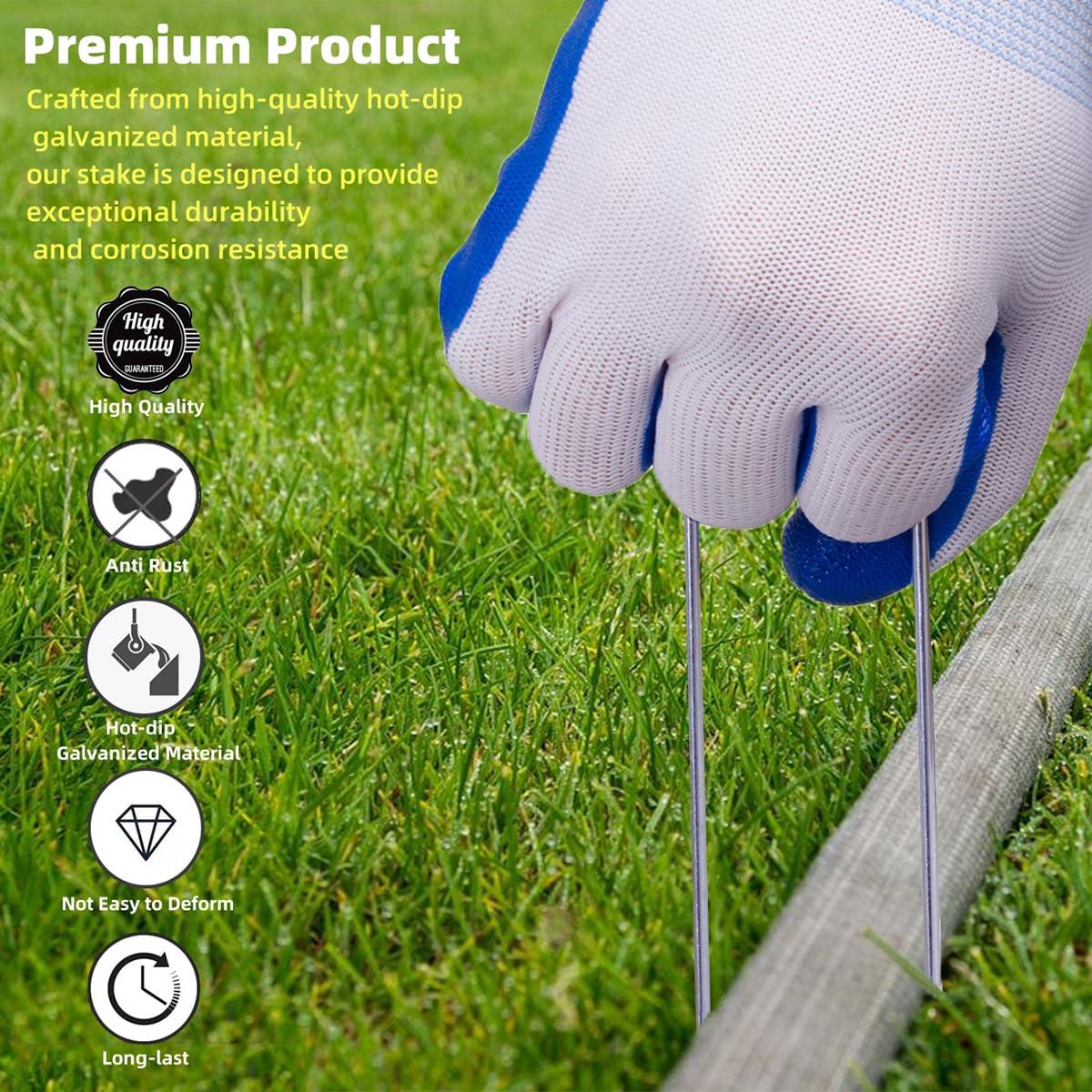 YANEYRIE heavy-duty galvanized stakes prevent tarpaulins from shifting