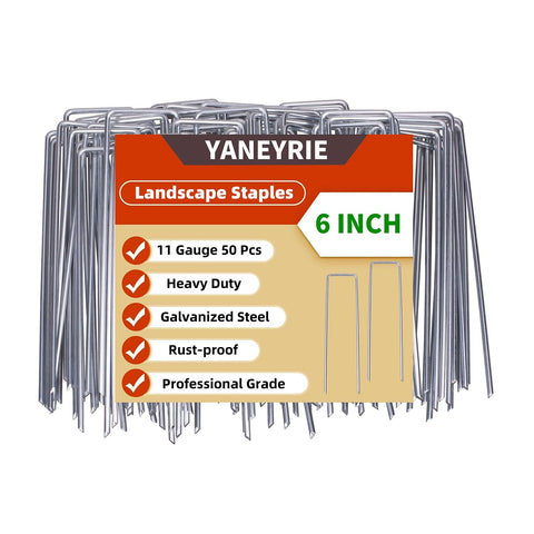 YANEYRIE landscape stakes securing weed fabric in a tidy garden