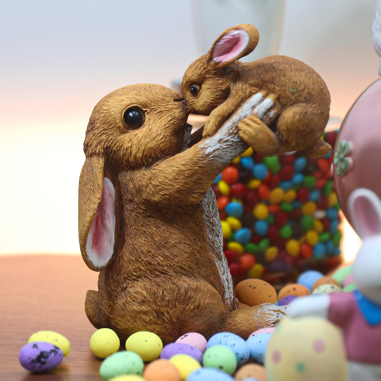 Yanflerent bunny statue for indoor and outdoor tables with vivid colors