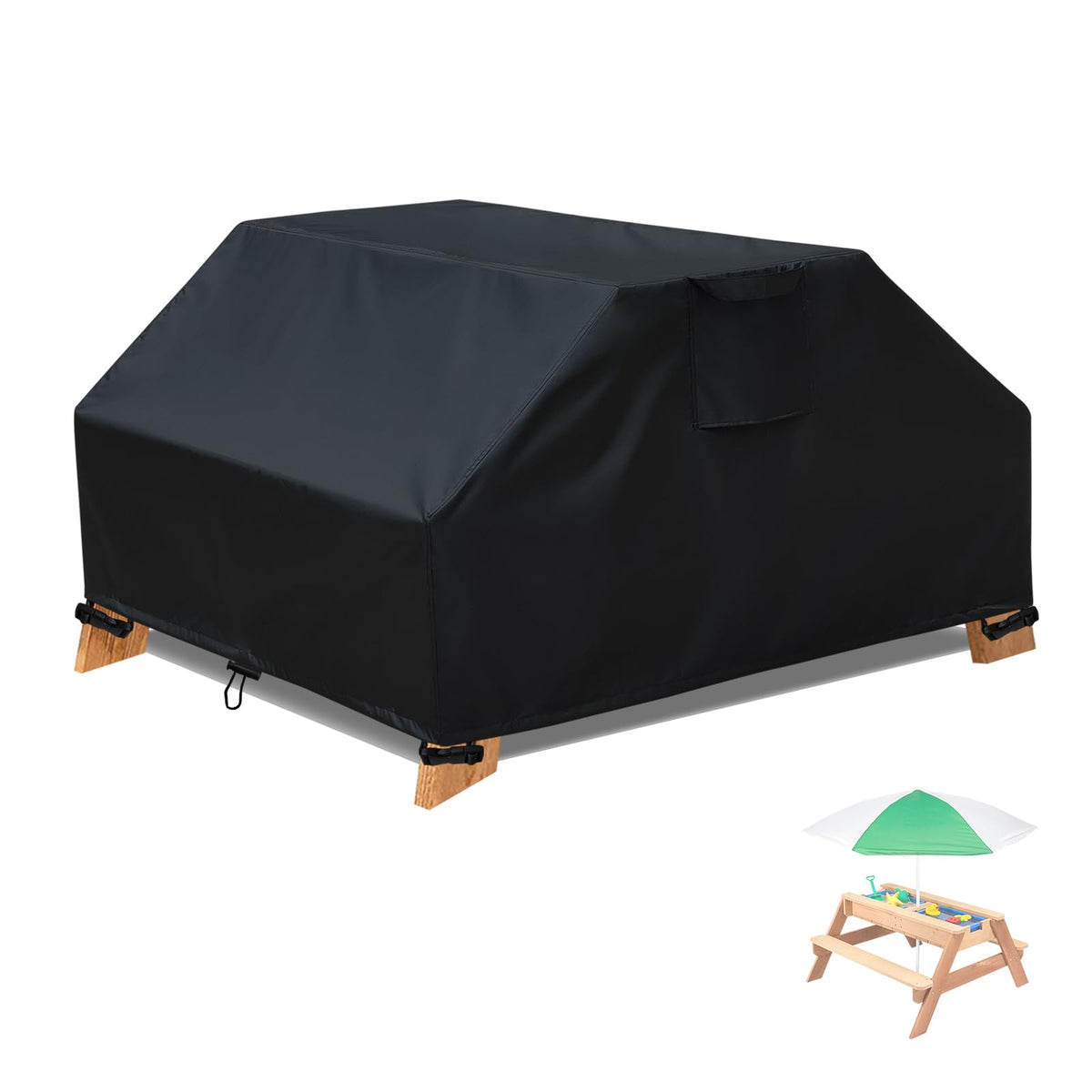 YANGSHILEI waterproof kids picnic table cover on an outdoor table protects surfaces.