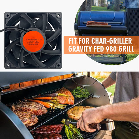 YAOAWE airflow visual showing 174 CFM boost for even grill temperature.