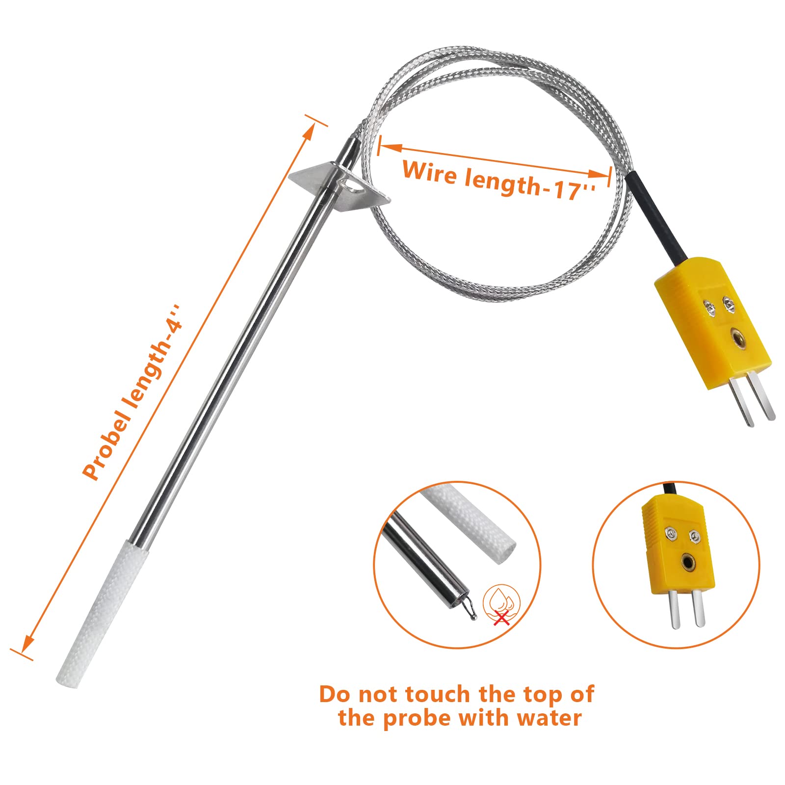 Flexible braided steel lead connects the probe safely on Masterbuilt grills