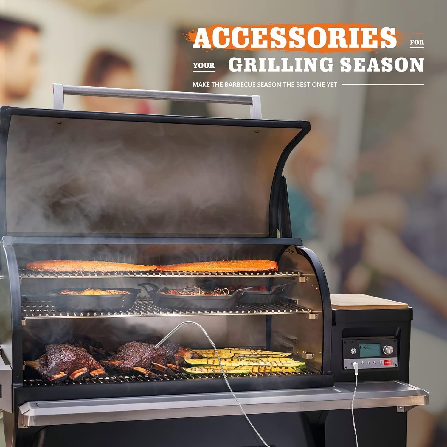 YAOAWE two-probe set shown as a practical BBQ accessory