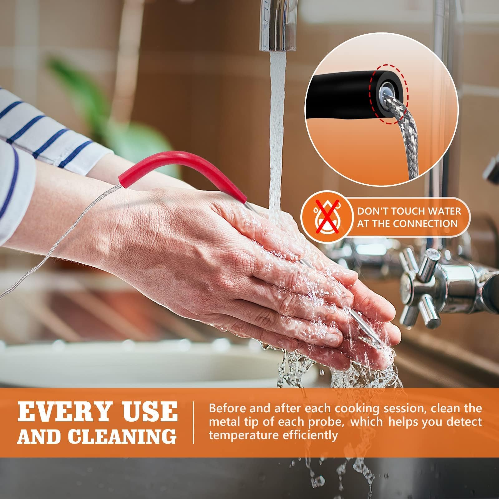 YAOAWE easy-clean probe tip simplifies maintenance between barbecues.