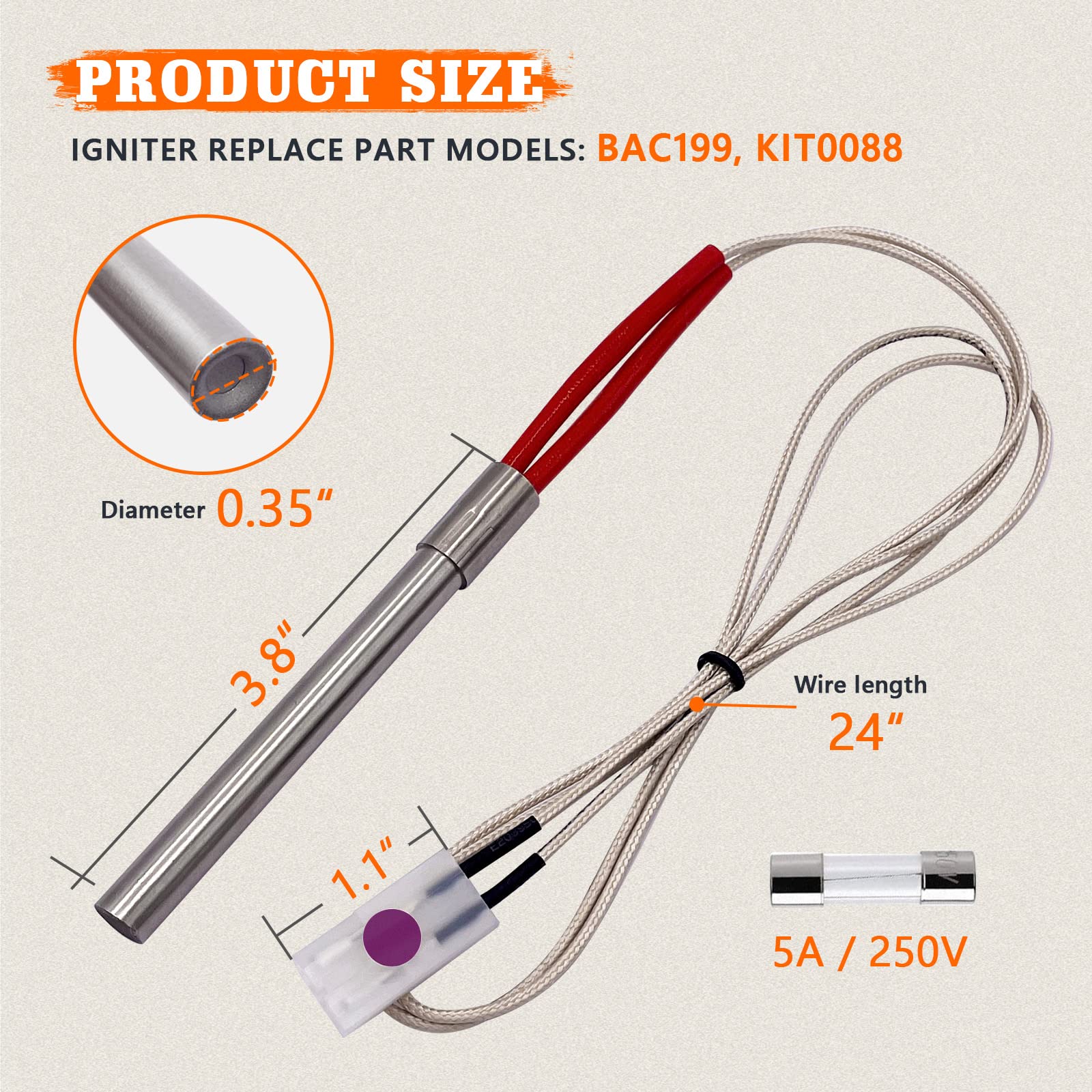 YAOAWE hot rod igniter close-up showing heating element for reliable ignition