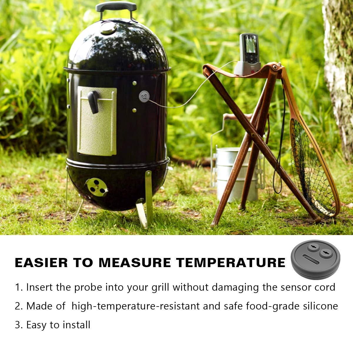 YAOAWE probe port grommet entry, easy access for probes and tidy grill setup.