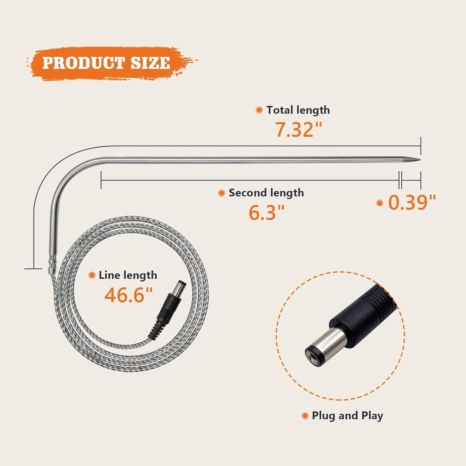 Stainless steel meat probe by YAOAWE for fast, accurate temperature readings