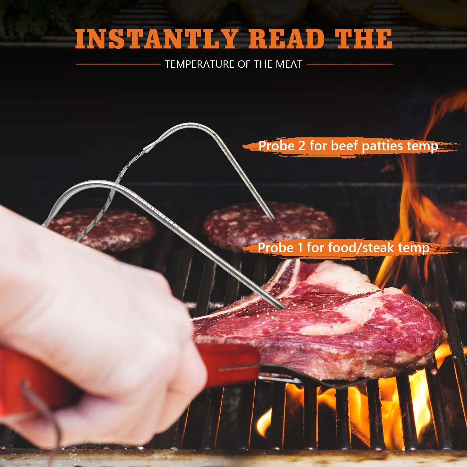 YAOAWE stainless-steel overbraid on a meat probe for durability