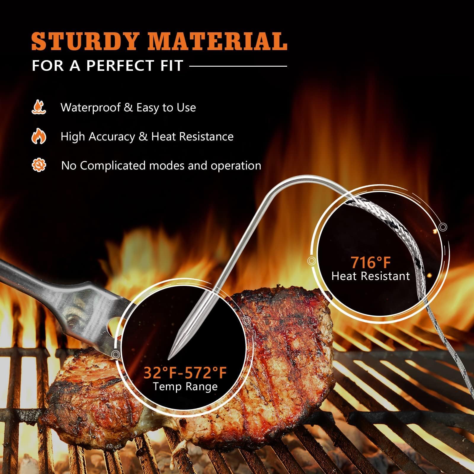 YAOAWE Traeger-compatible meat probes two-pack on a grill grate