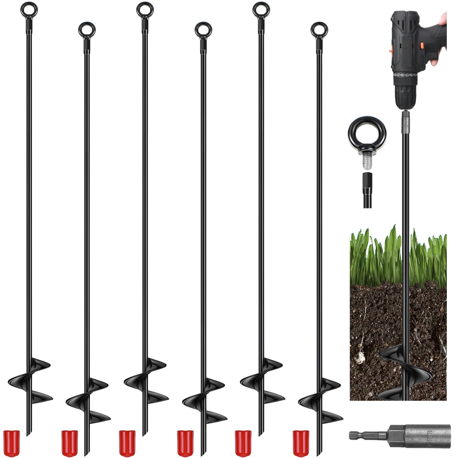 Yaocom 40-inch ground anchor with helix for strong ground hold in windy conditions.