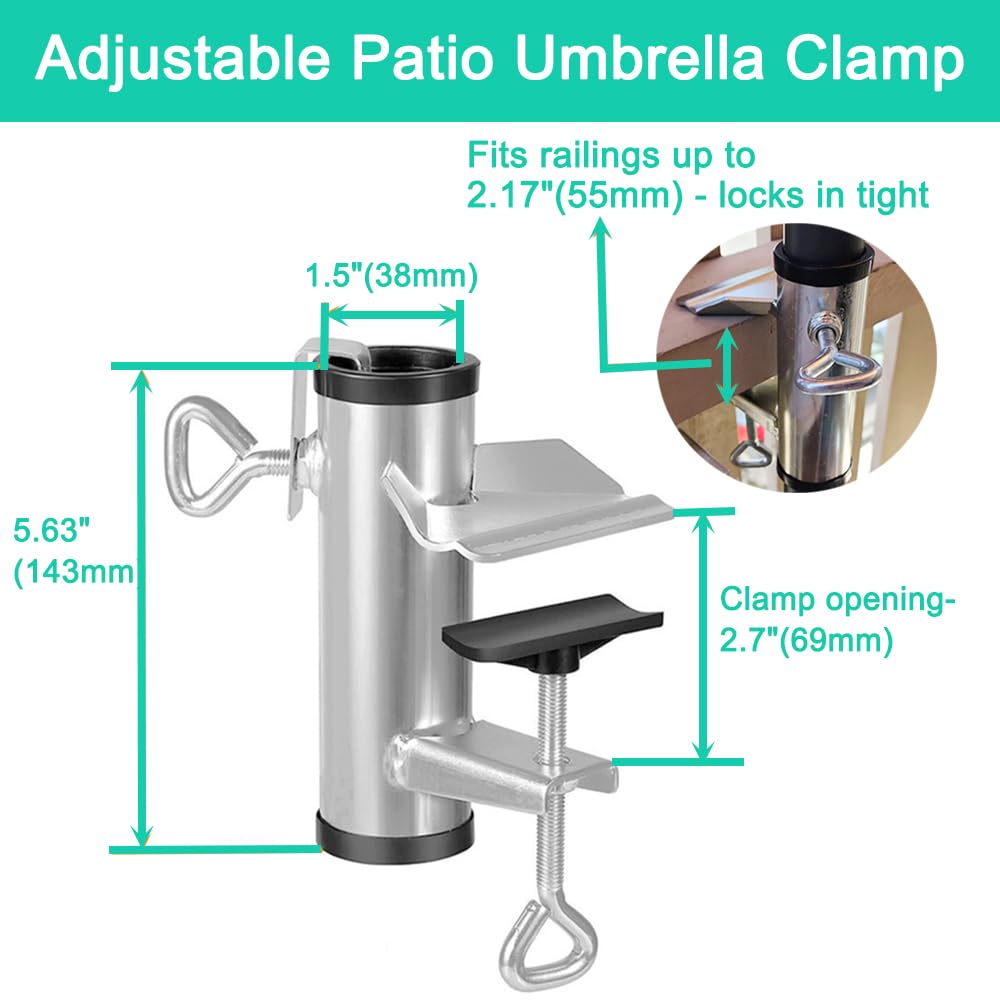 Close-up of Yaoeruqi deck umbrella clamp mechanism enabling tool-free setup