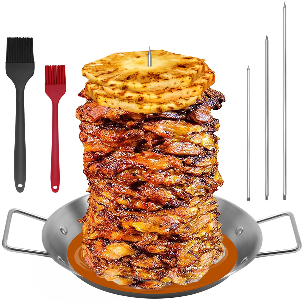Yaokvide Al Pastor Skewer 8-inch in action, showcasing even cooking and neat stacking.