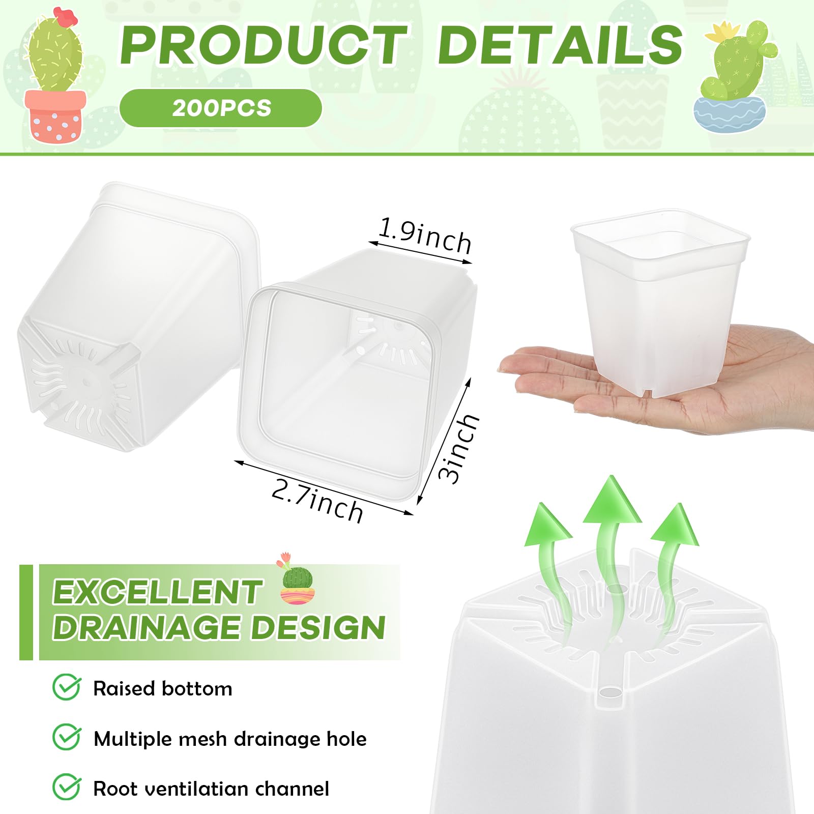 Yaomiao 3-inch clear square pot side view ideal for compact spaces