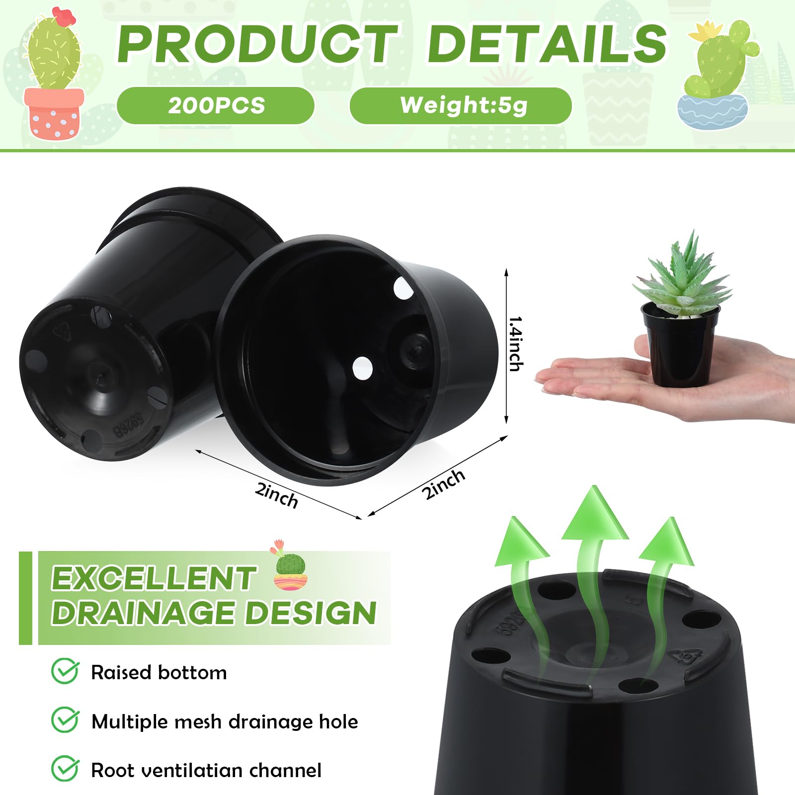 Yaomiao black nursery pots 200 pack for efficient seed starting and transplanting.