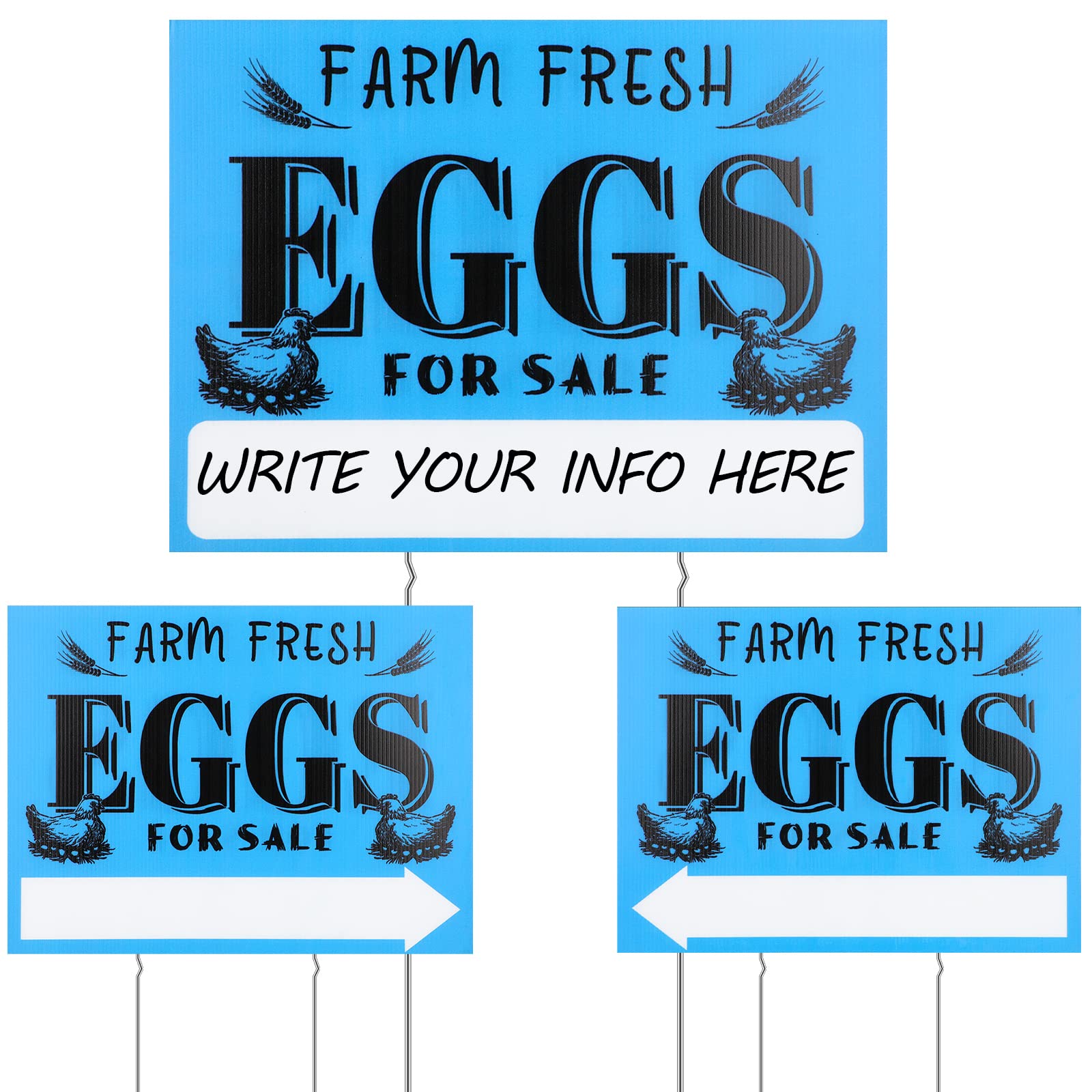 Yaomiao farm fresh eggs sign blue background attracts customers outdoors.