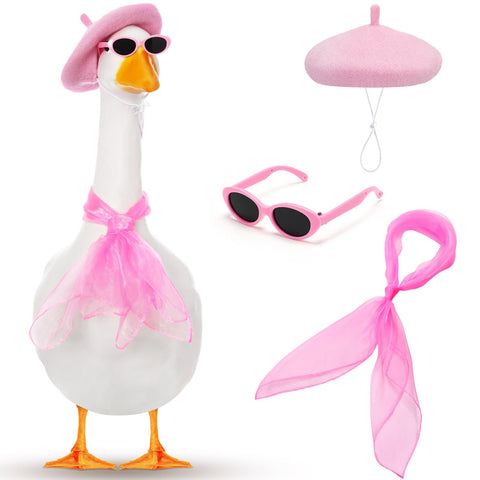 Yaomiao pink beret for goose outfit boosts curb appeal of garden decor.