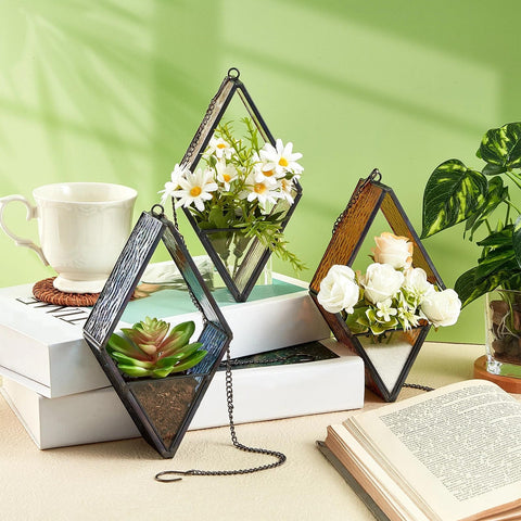 Yaomiao brown diamond terrarium, stylish wall accent for small spaces.