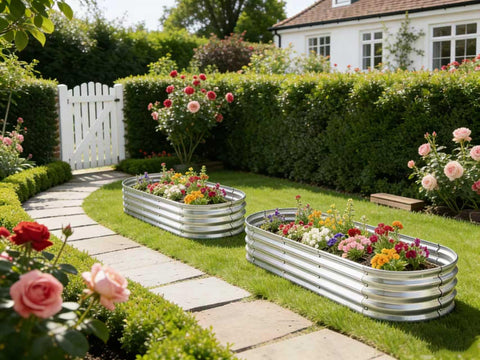 Yararday raised garden bed back view showcases sturdy construction and stability outdoors.