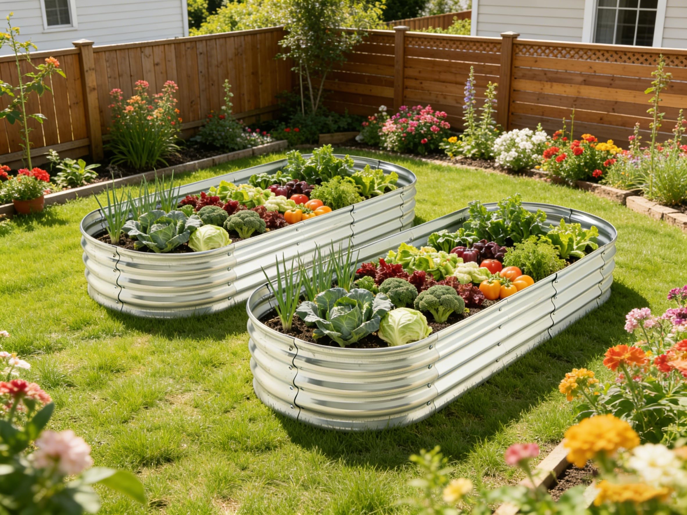 Yararday raised garden bed left view shows durable galvanized metal for long-lasting outdoor use.