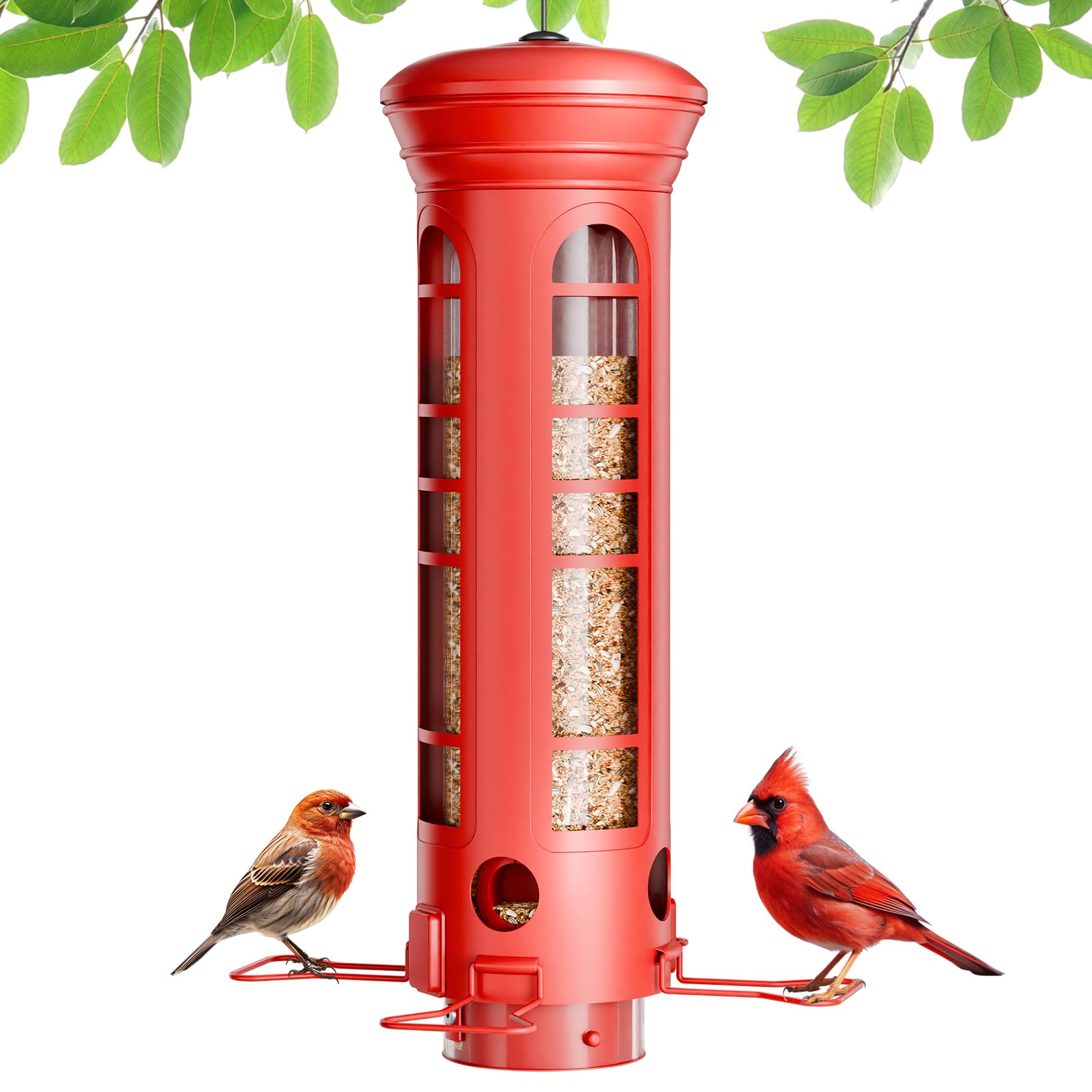 Yarbirder Squirrel-Proof Feeder front view highlights sturdy metal construction for outdoor use.