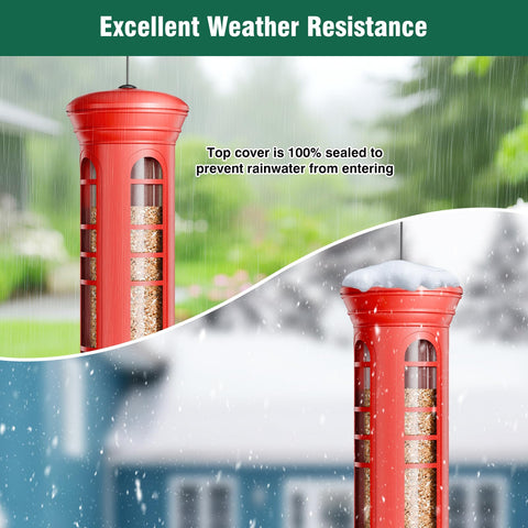 Yarbirder Squirrel-Proof Feeder weatherproof seal protects seeds from rain.
