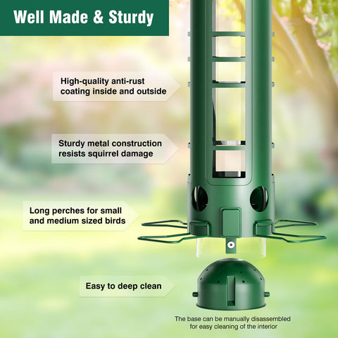 Yarbirder weatherproof rustproof metal tube feeder; durable year-round use.