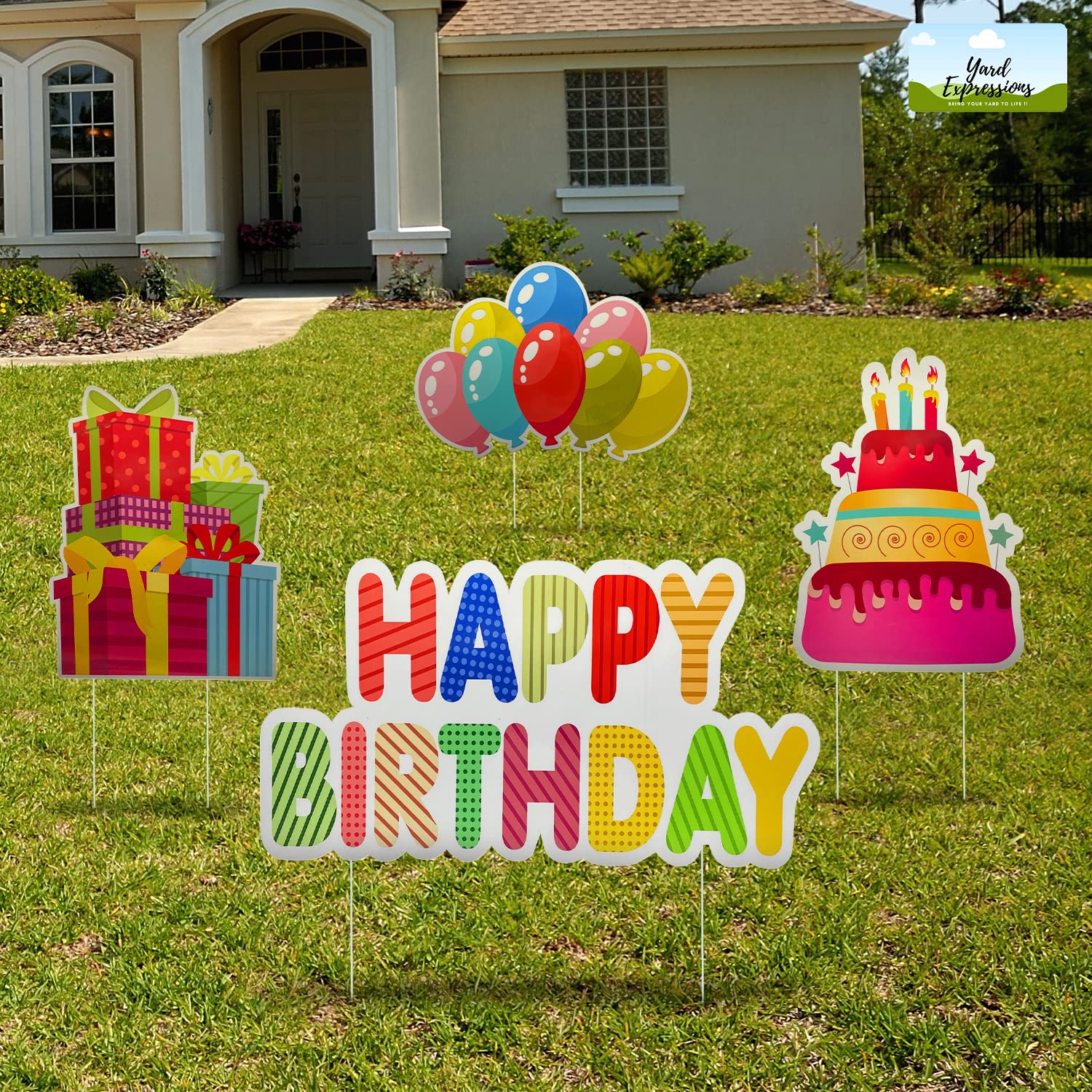 Yard Expressions happy birthday sign assembled for clear outdoor visibility