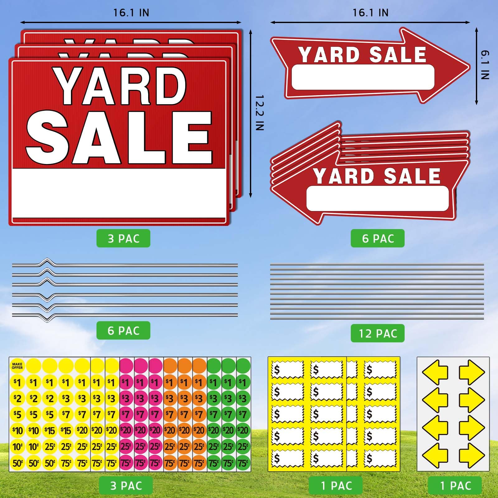Yard Sale Arrows with stakes guide customers to your sale