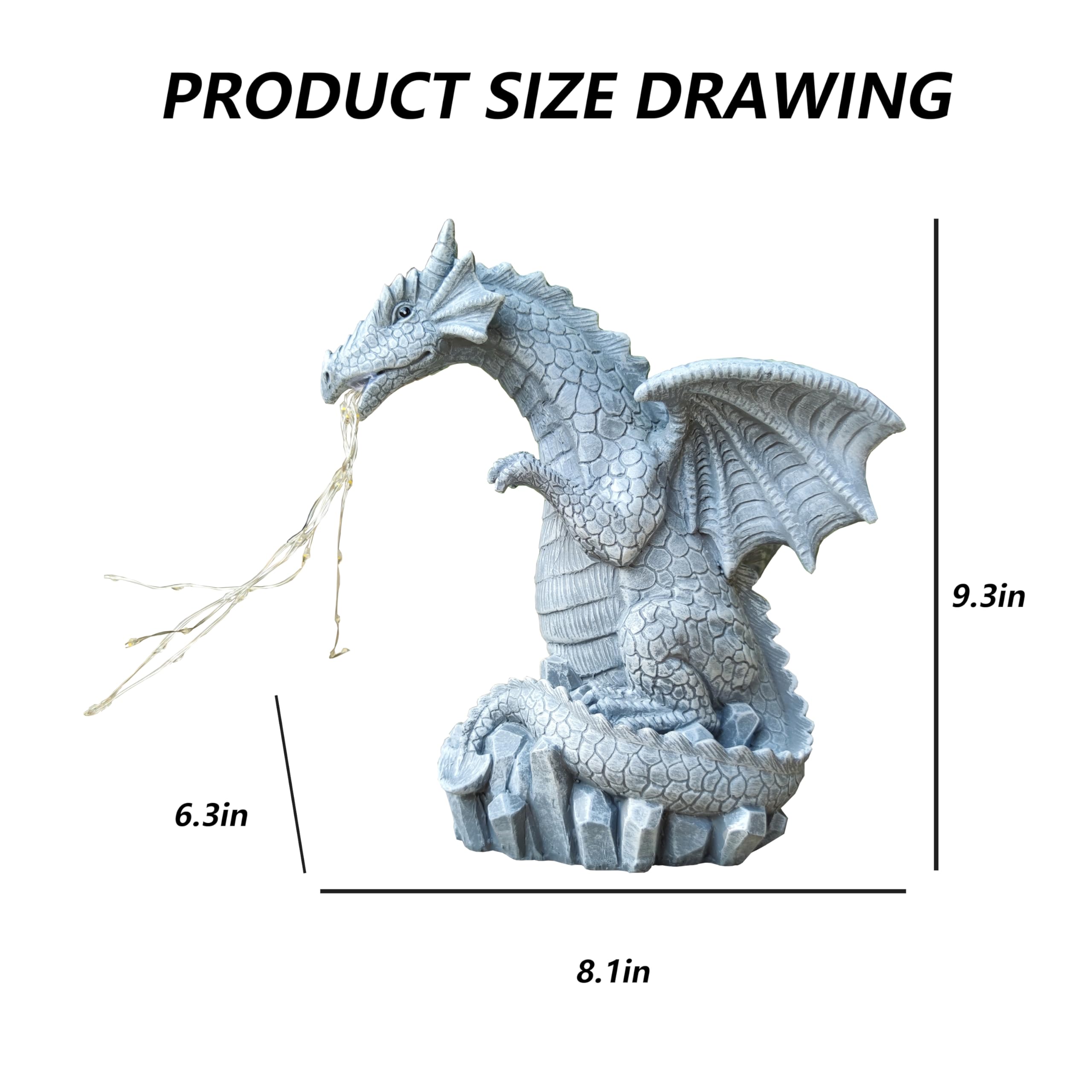 Yardancer dragon garden decor shown from the side adds a warm porch glow.