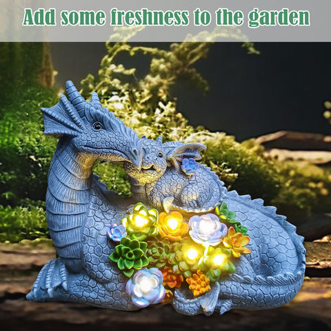 Yardancer solar dragon statue promotes eco-friendly decoration with solar charging and no wiring.