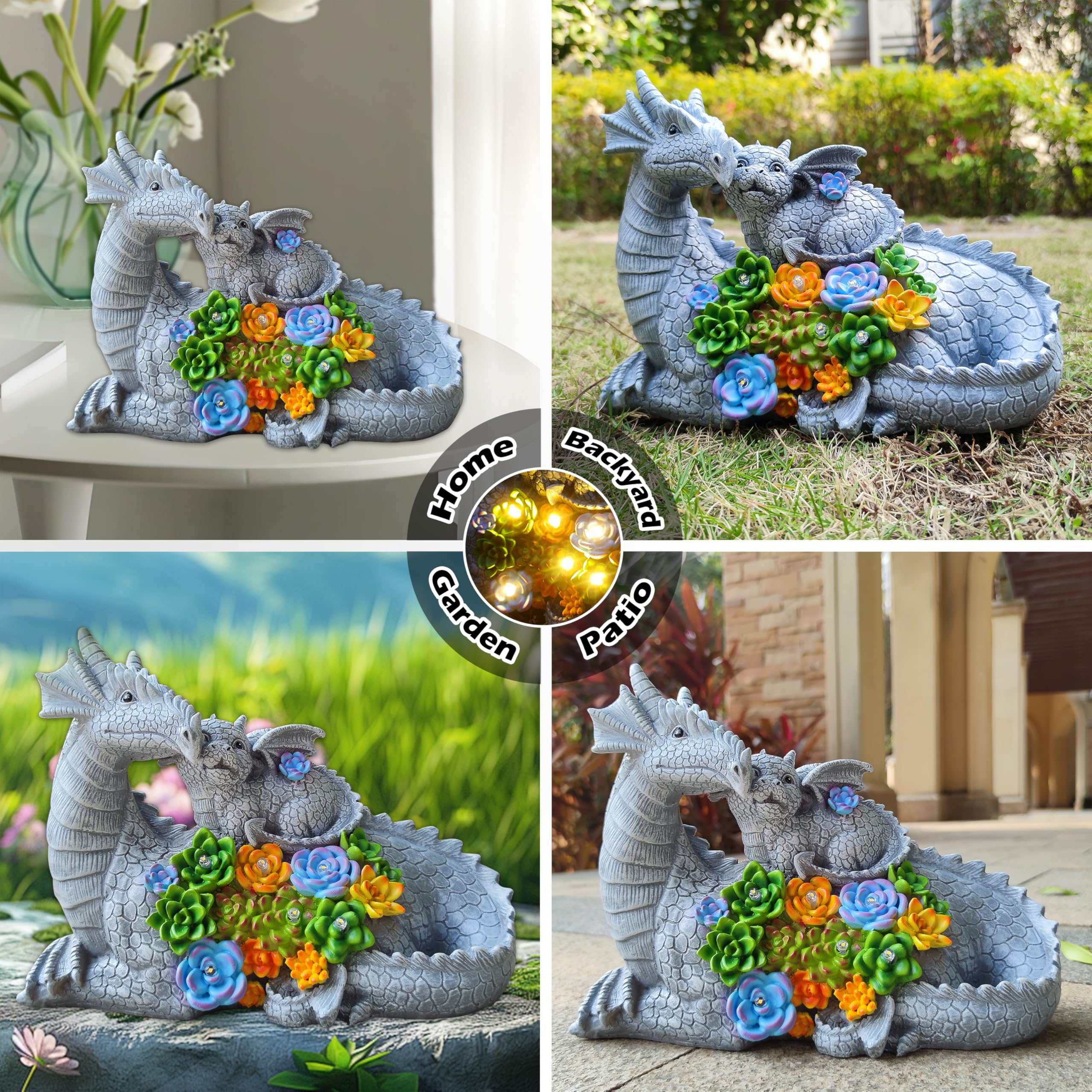 Yardancer dragon statue night illumination enhances curb appeal after dusk.