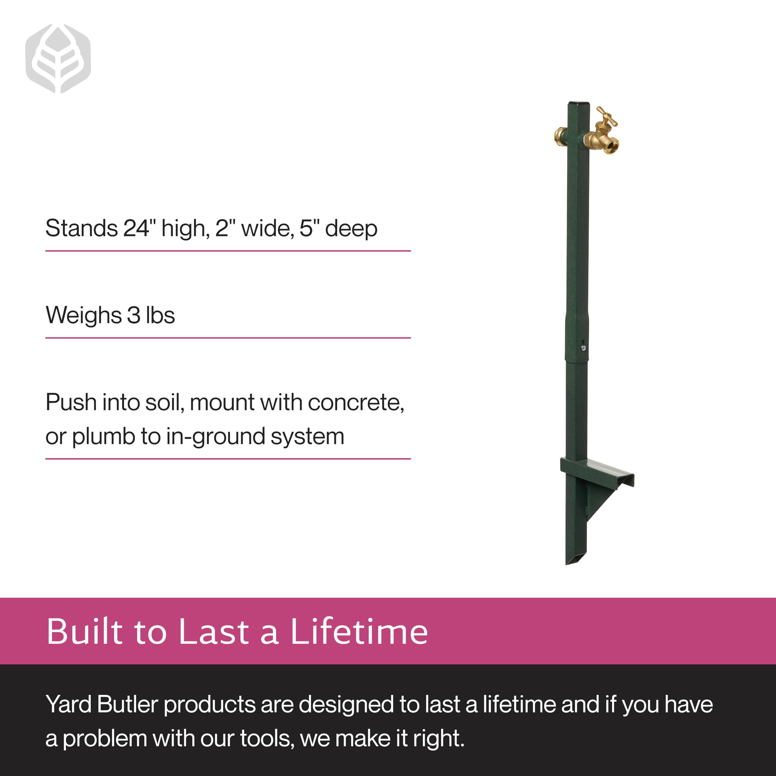 Yard Butler hose bib extender durable-steel construction ensures lasting outdoor performance.