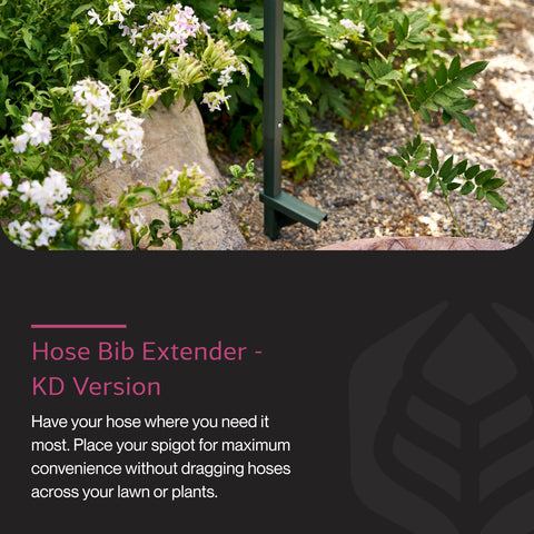 Yard Butler hose bib extender reach enables easier watering of distant beds.