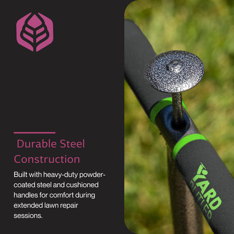 Yard Butler powder-coated steel construction offers durability for long-term lawn projects.