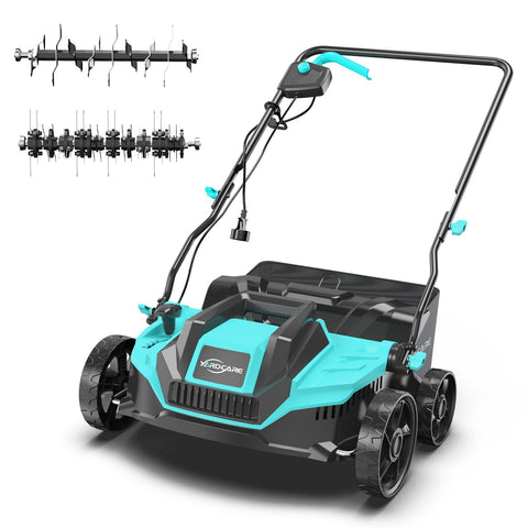 YARDCARE electric dethatcher front view showing compact walk-behind design for easy lawn care