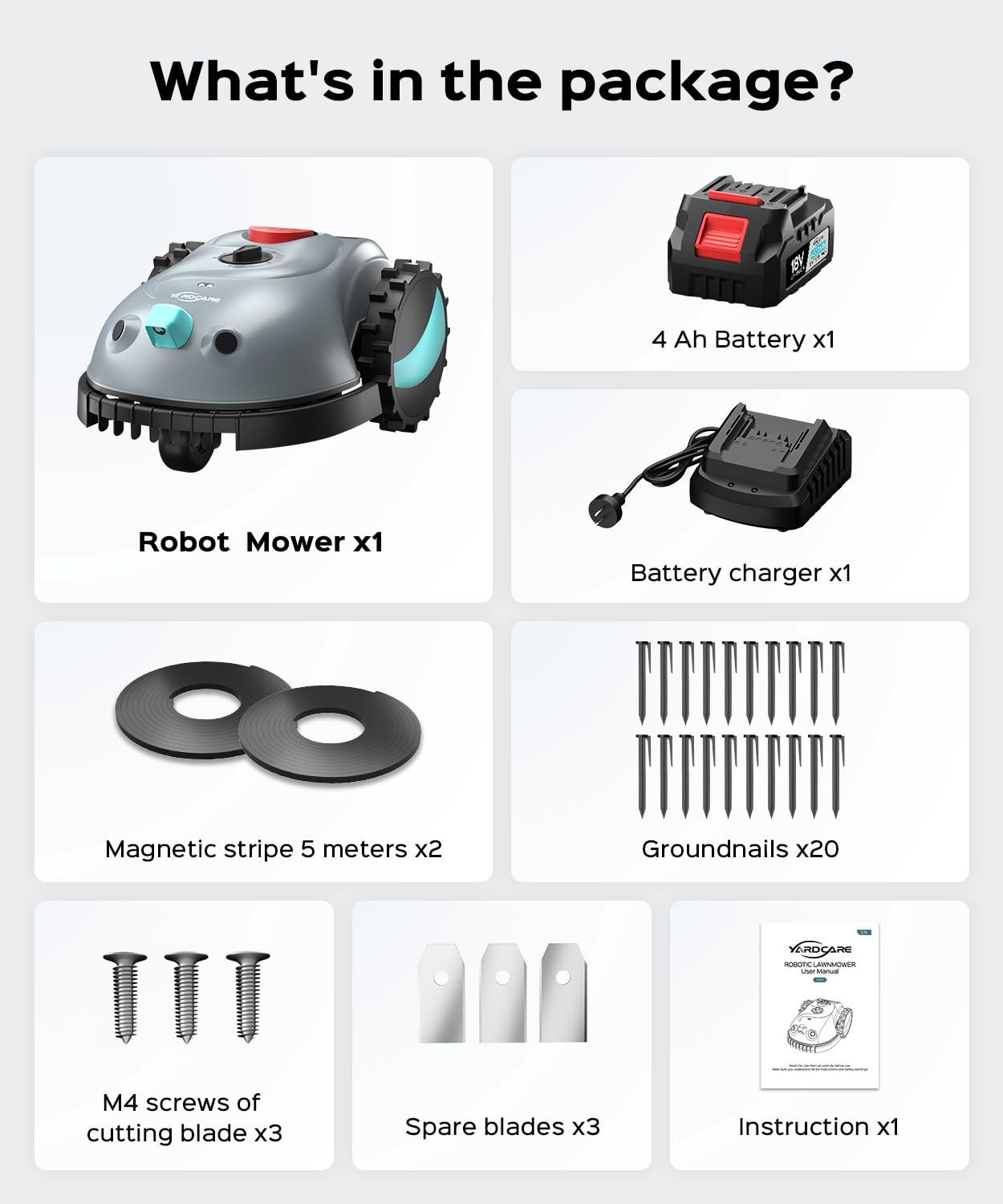 YARDCARE V100 safety features stop blades when lifted or in rain.