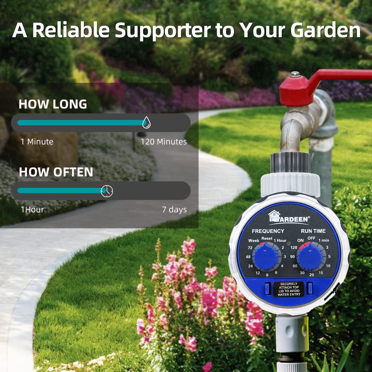 Yardeen dual-dial irrigation controller with flexible intervals and durations.