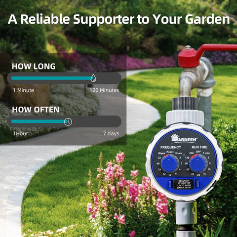 Yardeen dual-dial irrigation controller with flexible intervals and durations.